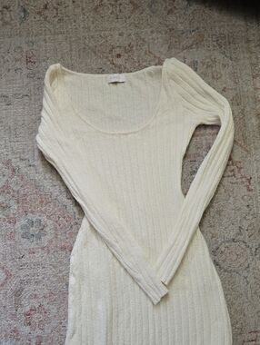 Meshki Cream Ribbed Scoop Neck Knit Dress